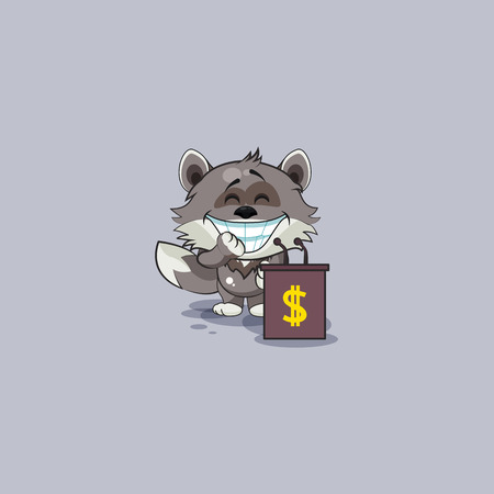 Vector Stock Illustration isolated Emoji character cartoon wealth riches wolf cub pup sticker emoticon training presentation orator speaker behind podium money celebrate profit dollar earning income.のイラスト素材