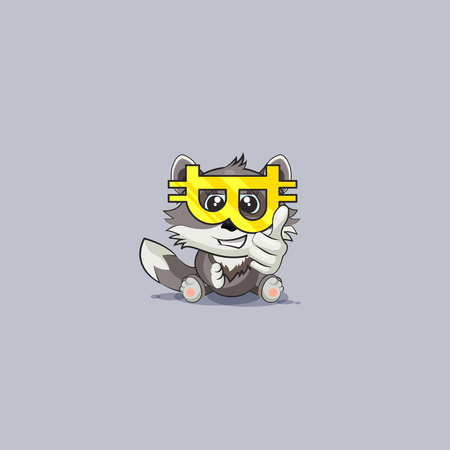 Vector Stock Illustration isolated Emoji character cartoon happy wealth riches wolf cub pup thumbs up sticker emoticon glasses crypto currency Bitcoin money profit dollar earning income infographic.のイラスト素材