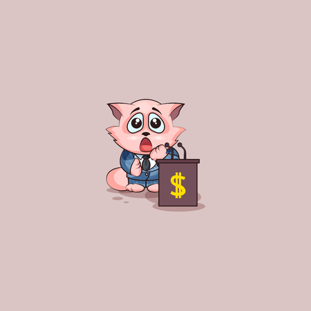 Vector Illustration isolated Emoji character cartoon wealth riches in business suit cat cub kitten kitty sticker emoticon training presentation orator speaker behind podium money profit dollar earning.のイラスト素材