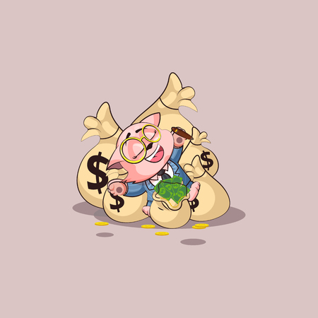 kitty in business suit lies on bags moneyのイラスト素材