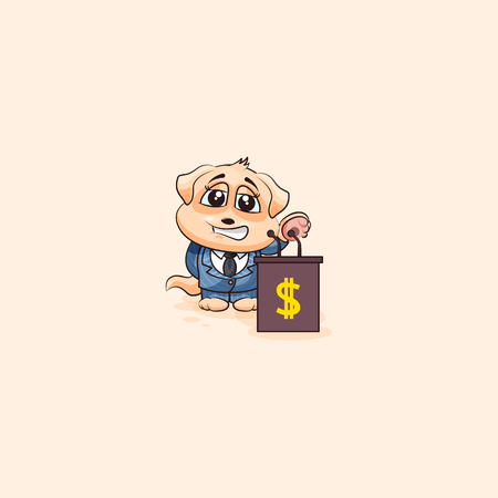 Vector Illustration isolated Emoji character cartoon wealth riches in business suit dog cub puppy pup sticker emoticon training presentation orator speaker behind podium money profit dollar earning.のイラスト素材
