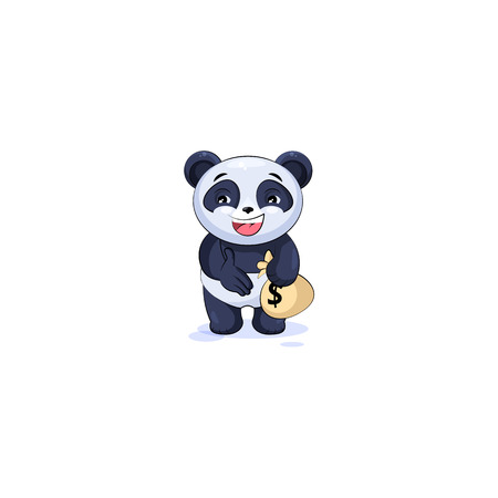 Vector Illustration isolated Emoji character cartoon wealth riches businessman panda bamboo bear Chinese symbol sticker emoticon extend hand offer business deal cooperation money profit dollar earning.のイラスト素材