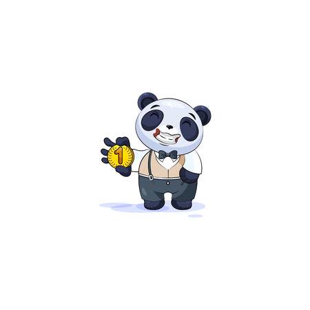 Vector Stock isolated Emoji character cartoon happy wealth riches businessman panda cub bamboo bear Chinese symbol sticker emoticon business suit cryptocurrency coin money profit earning income salary.のイラスト素材