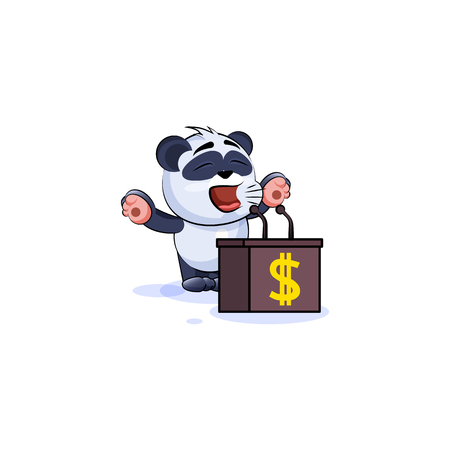 Vector Illustration isolated Emoji character cartoon wealth riches panda bamboo bear Chinese symbol sticker emoticon training presentation orator speaker behind podium money profit dollar earningのイラスト素材