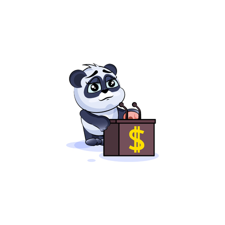 Vector Illustration isolated Emoji character cartoon wealth riches panda bamboo bear Chinese symbol sticker emoticon training presentation orator speaker behind podium money profit dollar earningのイラスト素材