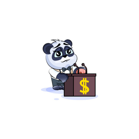 Vector isolated Emoji character cartoon wealth riches business suit panda cub bamboo bear Chinese symbol sticker emoticon training presentation orator speaker behind podium money profit dollar earning.のイラスト素材