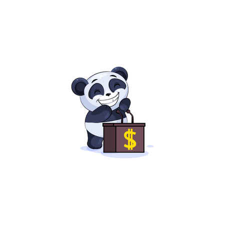 Vector Illustration isolated Emoji character cartoon wealth riches panda bamboo bear Chinese symbol sticker emoticon training presentation orator speaker behind podium money profit dollar earningのイラスト素材