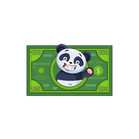 Vector Stock Illustration isolated Emoji character cartoon happy wealth riches businessman panda bamboo bear Chinese symbol sticker emoticon money profit dollar earning income salary business design.のイラスト素材