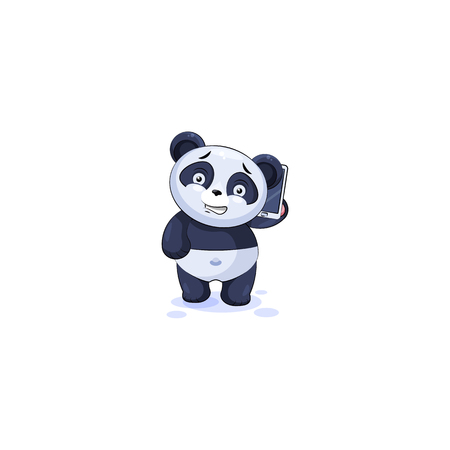 Vector Illustration isolated Emoji character cartoon happy wealth riches panda bamboo bear Chinese symbol sticker emoticon conducts business negotiations on smart phone for infographic motion design.のイラスト素材