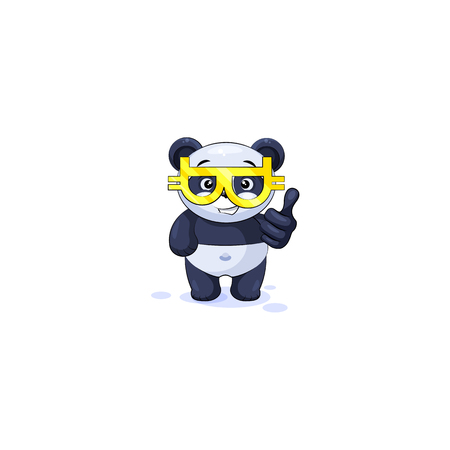Vector Illustration isolated Emoji character cartoon happy wealth riches panda bamboo bear Chinese symbol thumbs up sticker emoticon glasses crypto currency Bitcoin money profit dollar earning income.のイラスト素材