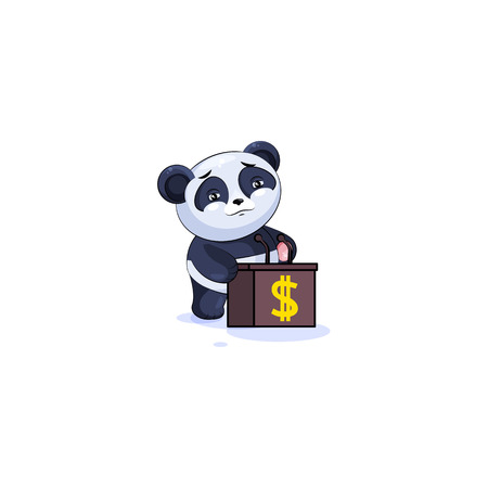 Vector Illustration isolated Emoji character cartoon wealth riches panda bamboo bear Chinese symbol sticker emoticon training presentation orator speaker behind podium money profit dollar earningのイラスト素材
