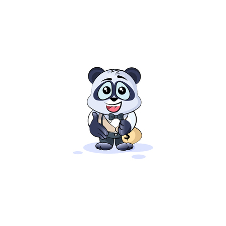 Vector Emoji character cartoon wealth riches businessman panda cub bamboo bear Chinese symbol business suit sticker emoticon extend hand to offer business deal cooperation money profit dollar earning.のイラスト素材