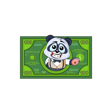 Vector isolated Emoji character cartoon happy wealth riches businessman panda cub bamboo bear Chinese symbol in business suit sticker emoticon Chinese symbol money profit dollar earning income salary.のイラスト素材