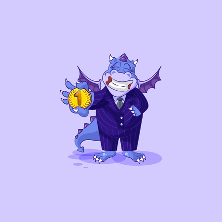 Vector Stock isolated Emoji character cartoon happy wealth riches businessman dragon cub reptile Creeper reptilian sticker emoticon business suit cryptocurrency coin money profit earning income salary.のイラスト素材