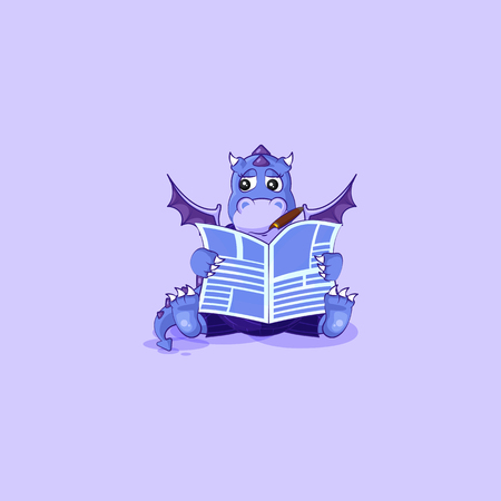 Vector Stock Illustration isolated Emoji character cartoon happy wealth riches dragon cub reptile Creeper reptilian sticker emoticon in business suit with cigar reading newspaper business news for motion design.のイラスト素材