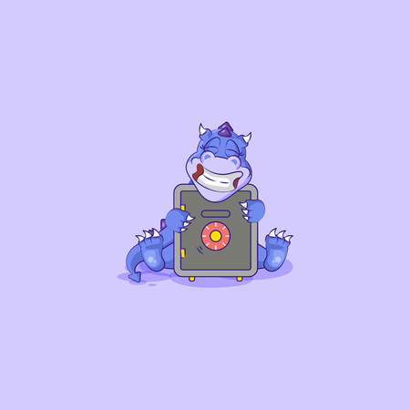 Vector Illustration isolated Emoji character cartoon happy wealth riches dragon cub Reptilian creeper sticker emoticon hug safe with money celebrate profit dollar earning income salary design.のイラスト素材
