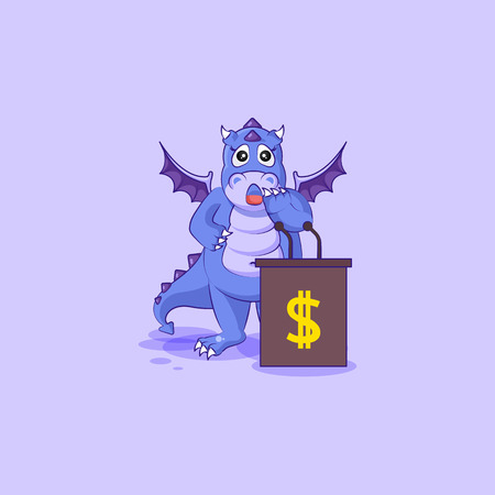 Vector Illustration isolated Emoji character cartoon wealth riches dragon cub Reptilian creeper sticker emoticon training presentation orator speaker behind podium money profit dollar earningのイラスト素材
