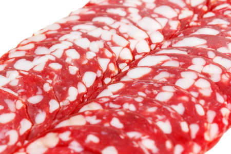 Sliced sausage on whiteの写真素材