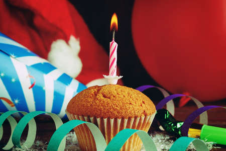 Cupcake with holiday decorations close upの写真素材