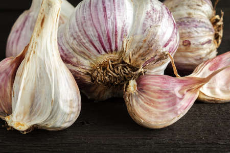 Garlic on wood closeup