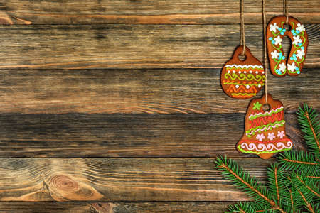 Vintage christmas decoration over old wooden backgroundの写真素材