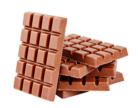 Blocks of milk chocolate isolated on white