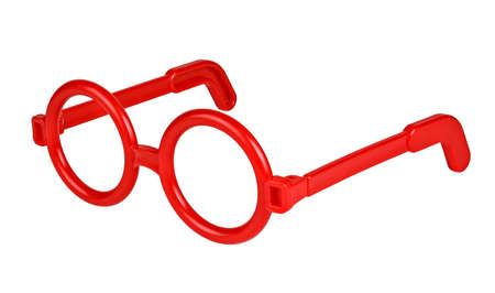 Red toy rim glasses isolated on whiteの写真素材