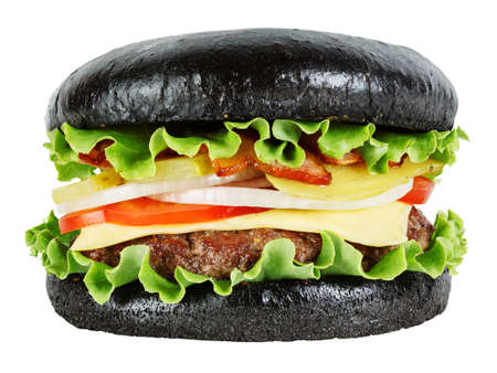 Black burger isolated on whiteの写真素材