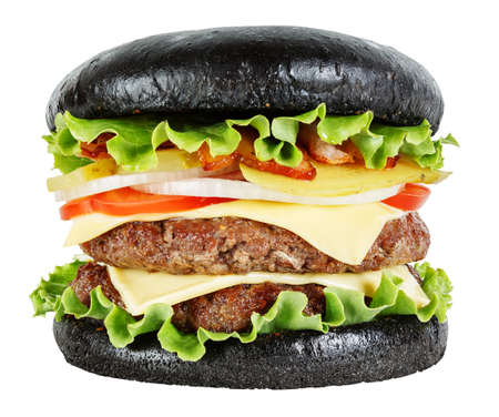 Black burger isolated on whiteの写真素材