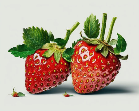 Strawberry with leaves on a white background. 3d illustrationの素材
