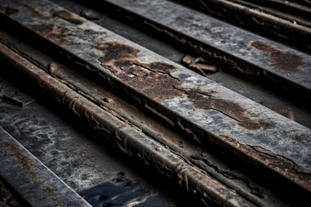 Rusty rails close up. Old rusty rails. Industrial background.の素材