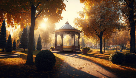 Gazebo in the autumn park. 3d render.の素材