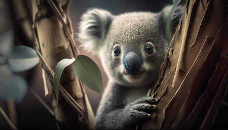 Cute koala bear on eucalyptus tree.の素材