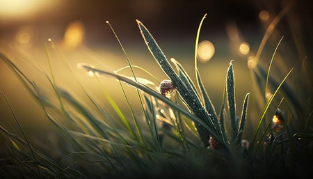 Morning dew on the grass, close up. Nature background.の素材