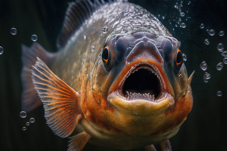 Portrait of a Piranha fish in the aquarium.の素材