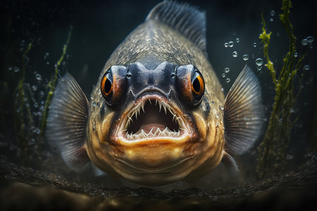 Close up of a piranha fish in the water. Underwater worldの素材