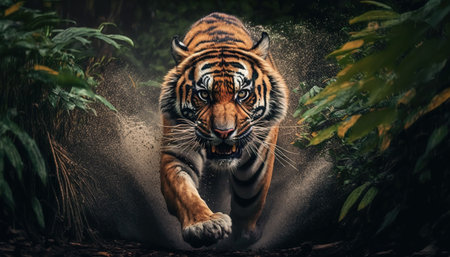 Sumatran tiger walking in the jungle. 3D Renderingの素材
