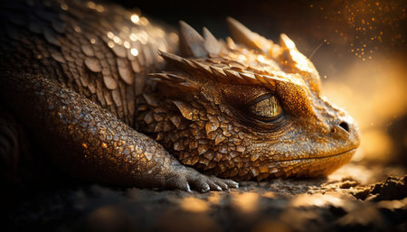 Close-up of a chameleon, dragon in the sandの素材