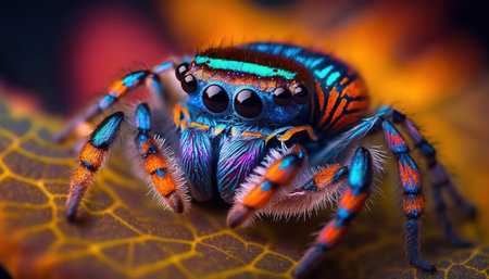 jumping spider macro close up on a leaf in the wild natureの素材