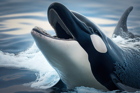 Cute killer whale in the ocean. 3d render illustration.の素材