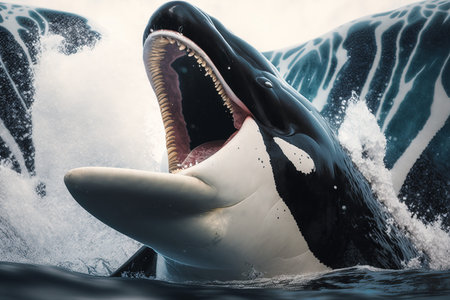 Close up of a killer whale in the ocean. Toned.の素材