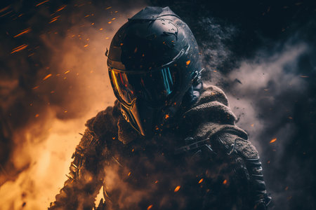 Astronaut in a helmet and gas mask on a dark backgroundの素材
