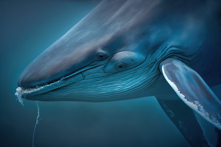 Whale in deep blue water. 3D render. Underwater.の素材