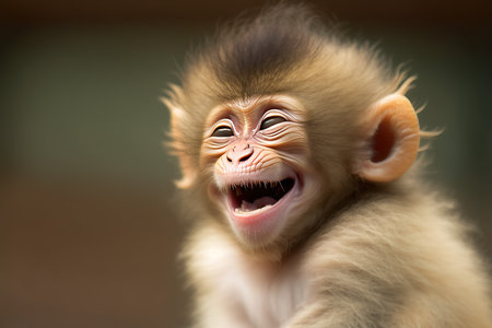 Close up of baby hamadryas baboon with open mouthの素材