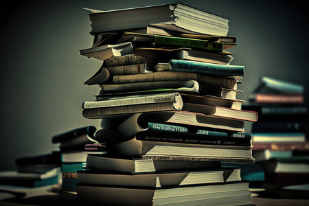 Pile of books on the table. Education concept. Toned.の素材