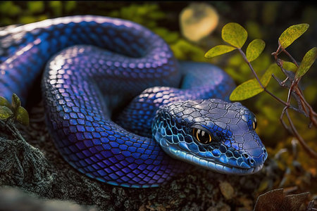 Blue snake in the forest. Wildlife scene from nature. 3d renderingの素材