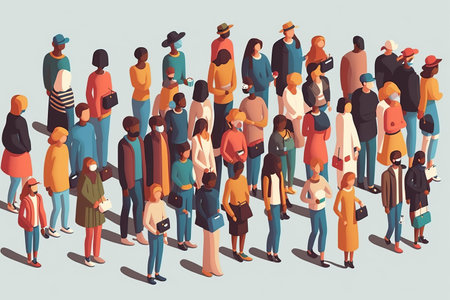 Isometric crowd of people. Crowd of people standing together. Vector illustrationの素材