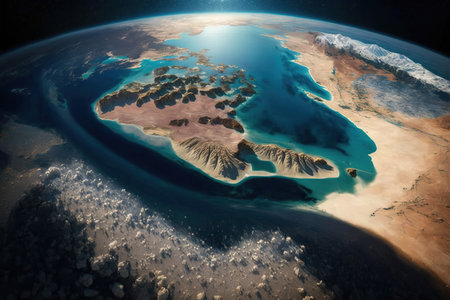 Africa from space with visible country borders. 3D illustration.の素材