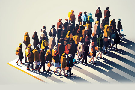 Large group of people walking in the city. 3d illustration.の素材