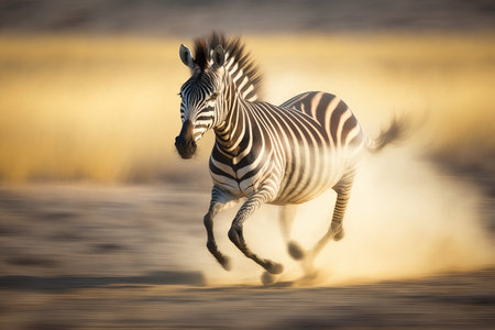 Burchell's Zebra (Equus quagga burchelli) running in the sunsetの素材